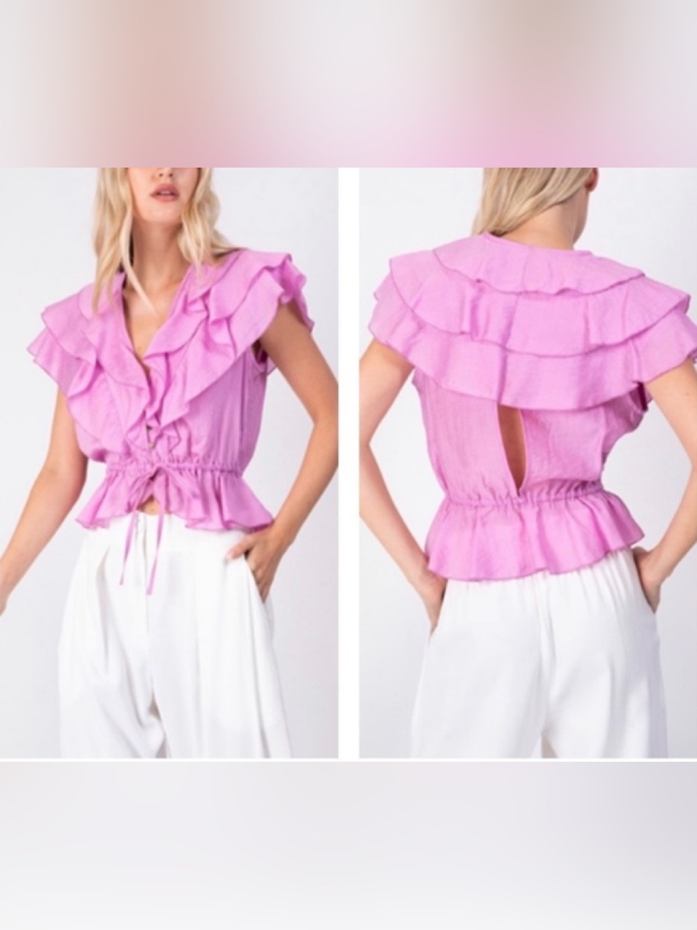 Sabina Musayev Mimosa top Layered Ruffle Tie-Waist Blouse in Pink Medium